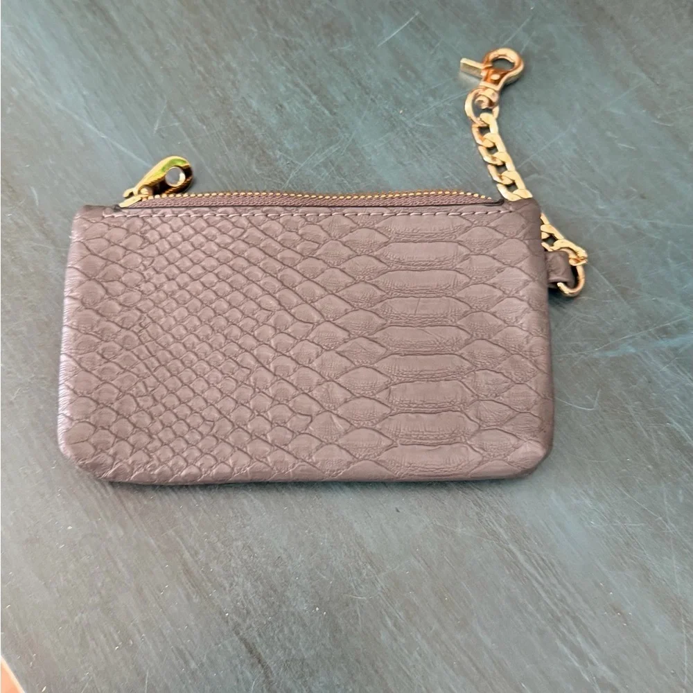 DUNE London coin purse with gold tone clasp chain grey taupe